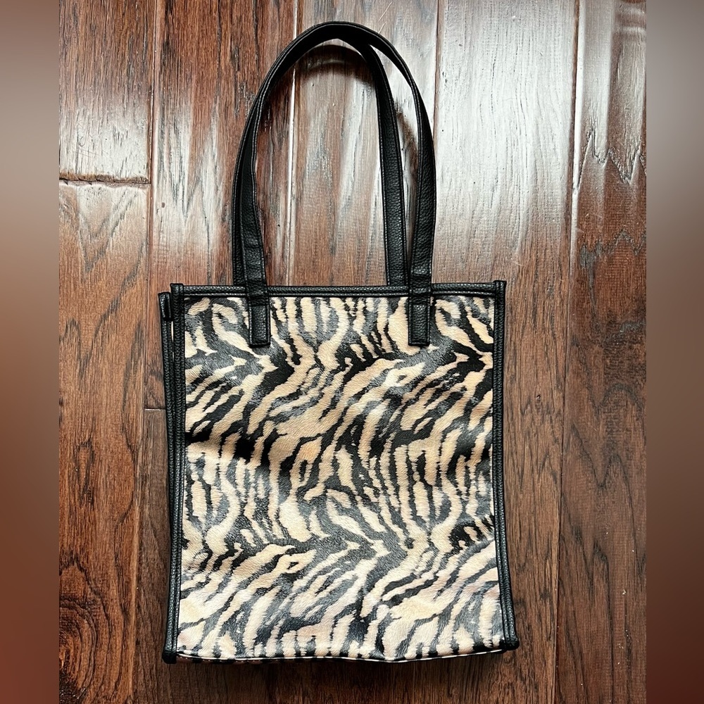 Animal Print Tote Bag with Black Trim